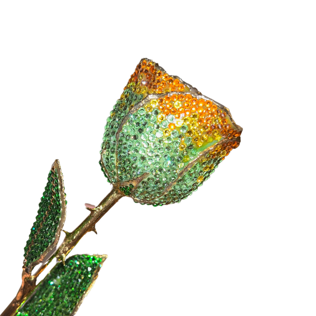 Custom 24K Gold Trim Harvest Moon Forever Rose with Austrian Crystals Multi Colors(Made to Order / 14 Day Production)