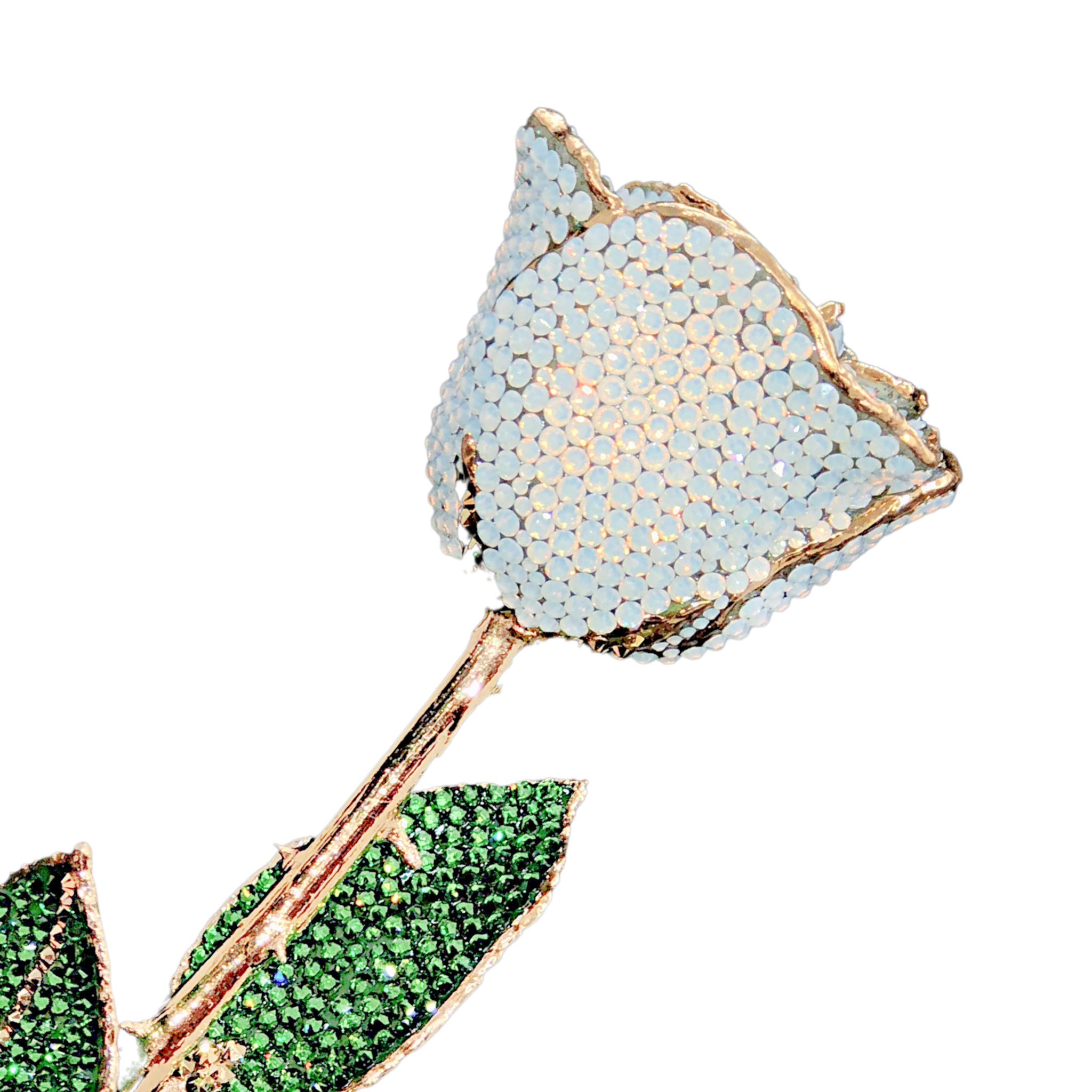 Custom 24K Gold Trim Opal Sparkle (October Birthstone) Forever Rose with Swarovski¨ Crystals (Solid Color) (Made to Order)