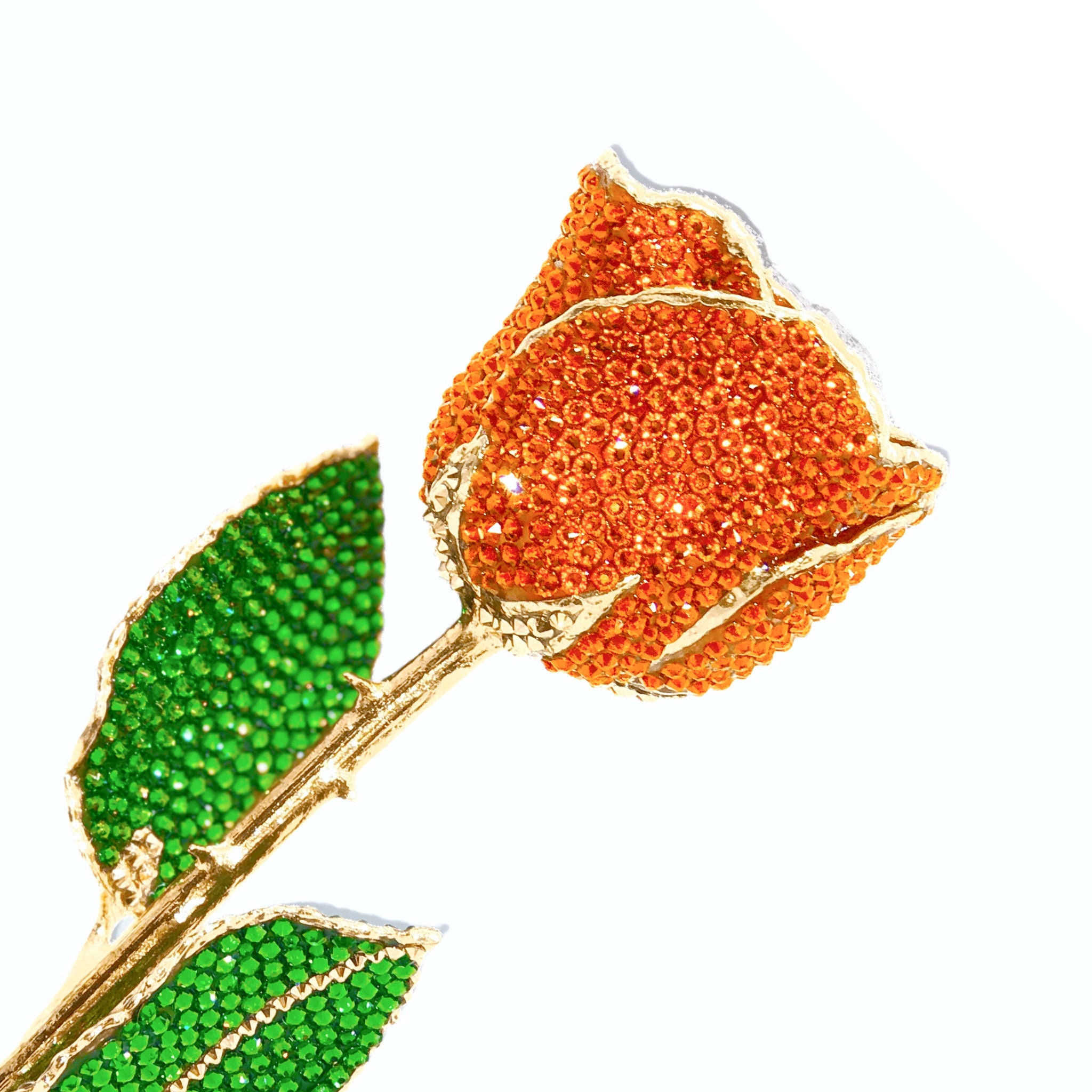 Custom 24K Gold Trim Orange Spice Forever Rose with Swarovski¨ Crystals (Solid Color) (Made to Order)