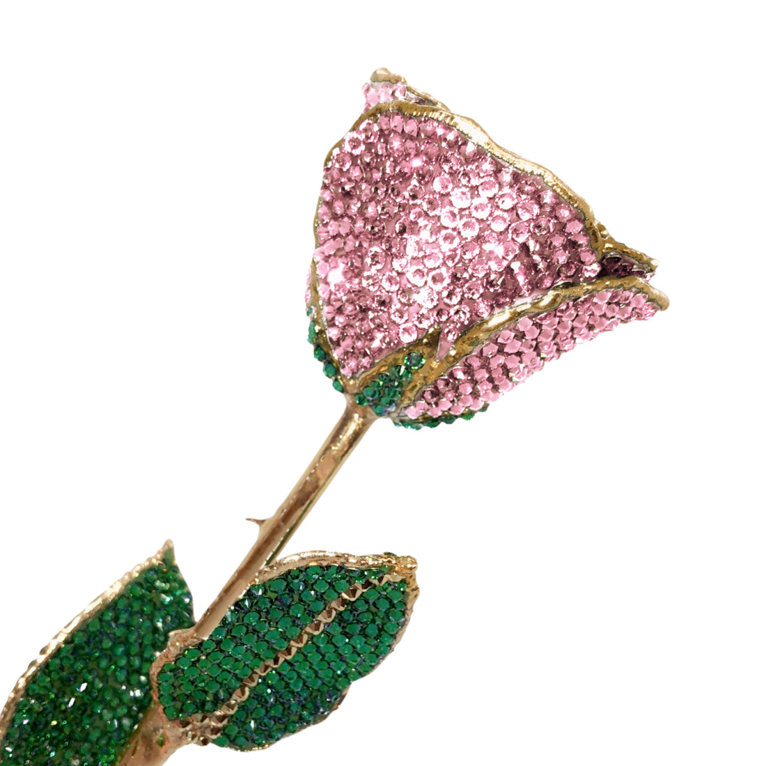 Custom 24K Gold Trim Pink Forever Rose with Austrian Crystals Solid Colors(Made to Order / 14 Day Production)