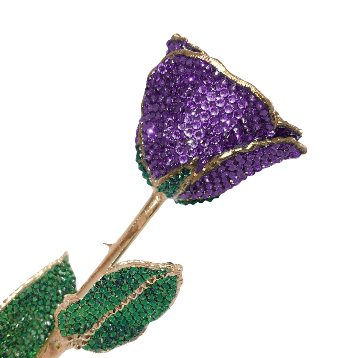 Custom 24K Gold Trim Purple Forever Rose with Austrian Crystals Solid Colors(Made to Order / 14 Day Production)
