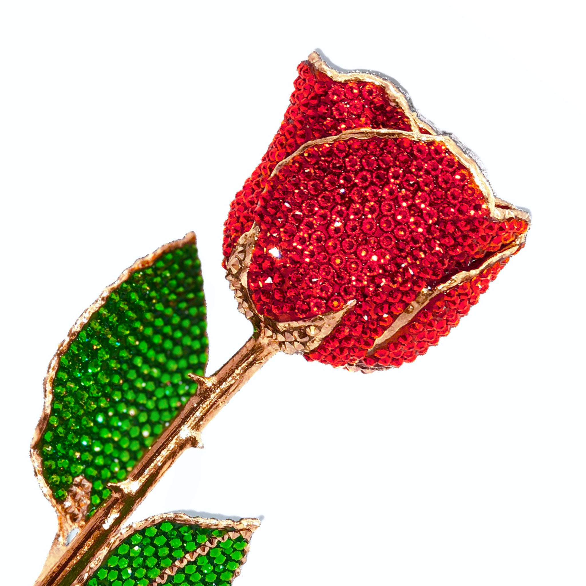 Custom 24K Gold Trim Red Sparkle Forever Rose with Swarovski¨ Crystals (Solid Color) (Made to Order)