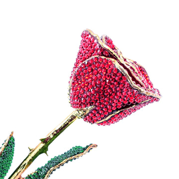 Custom 24K Gold Trim Ruby Sparkle (July Birthstone) Forever Rose with Swarovski¨ Crystals (Solid Color) (Made to Order)