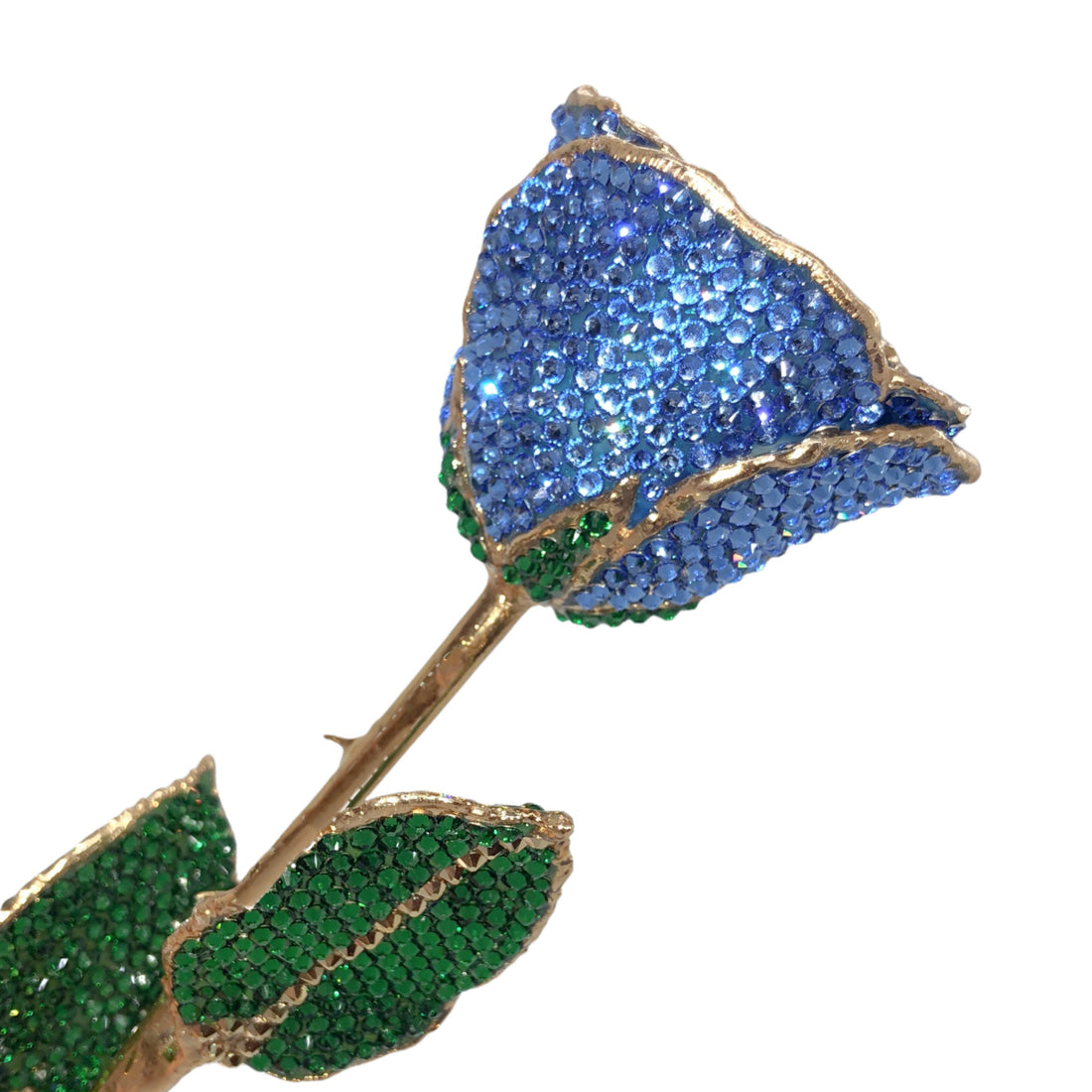 Custom 24K Gold Trim Sapphire Sparkle (September Birthstone) Forever Rose with Austrian Crystals Solid Colors(Made to Order / 14 Day Production)