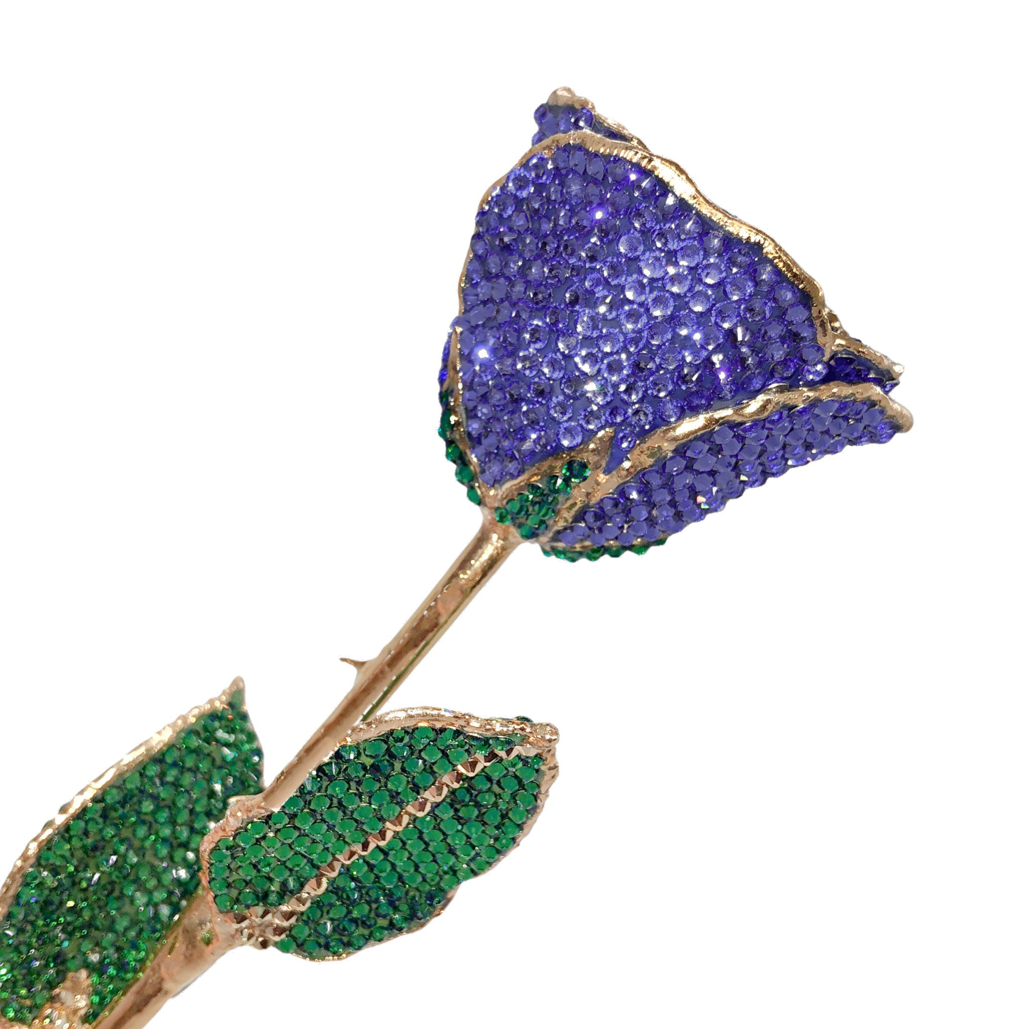 Custom 24K Gold Trim Tanzanite (December Birthstone) Forever Rose with Swarovski¨ Crystals (Solid Color) (Made to Order)