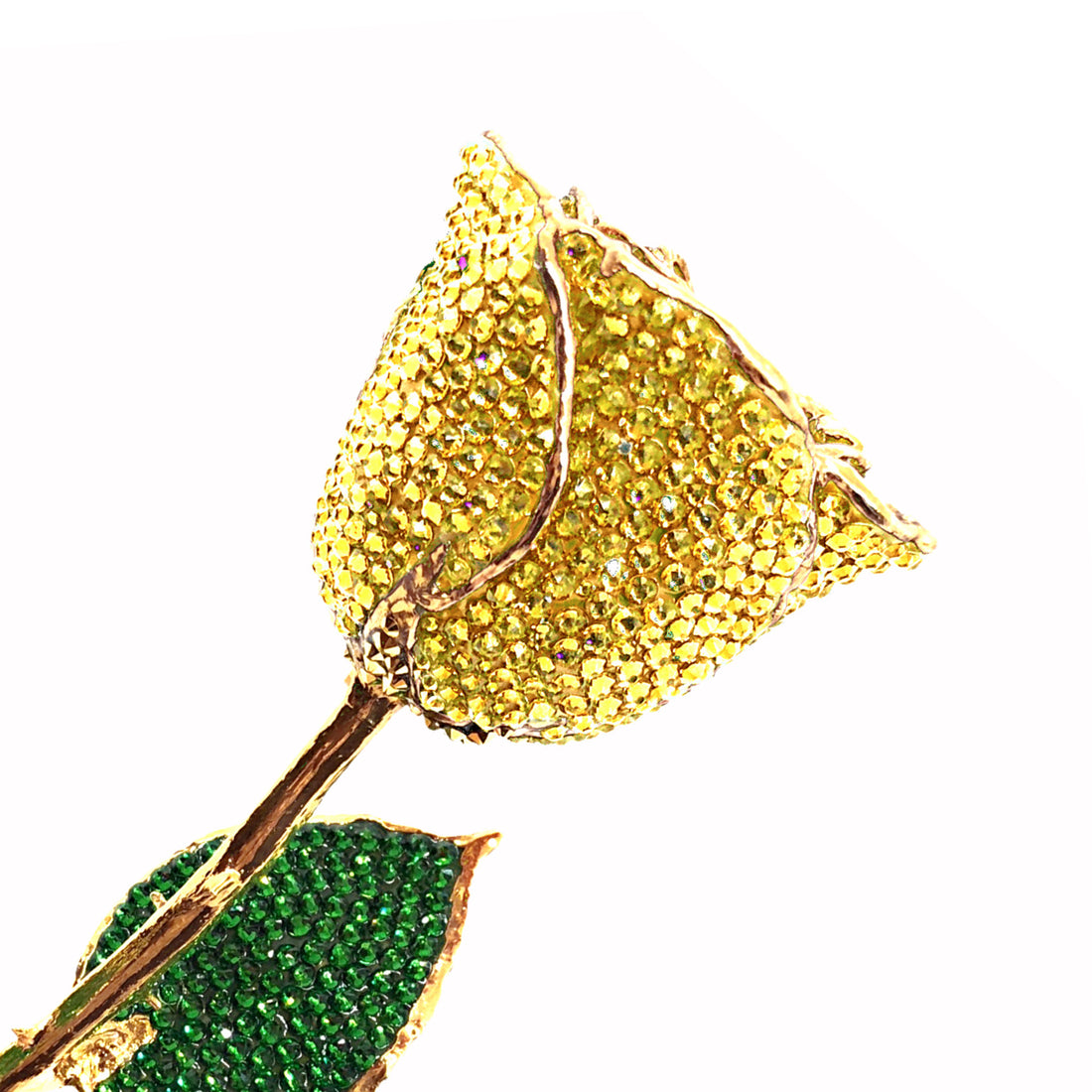 Custom 24K Gold Trim Yellow Forever Rose with Austrian Crystals Solid Colors(Made to Order / 14 Day Production)