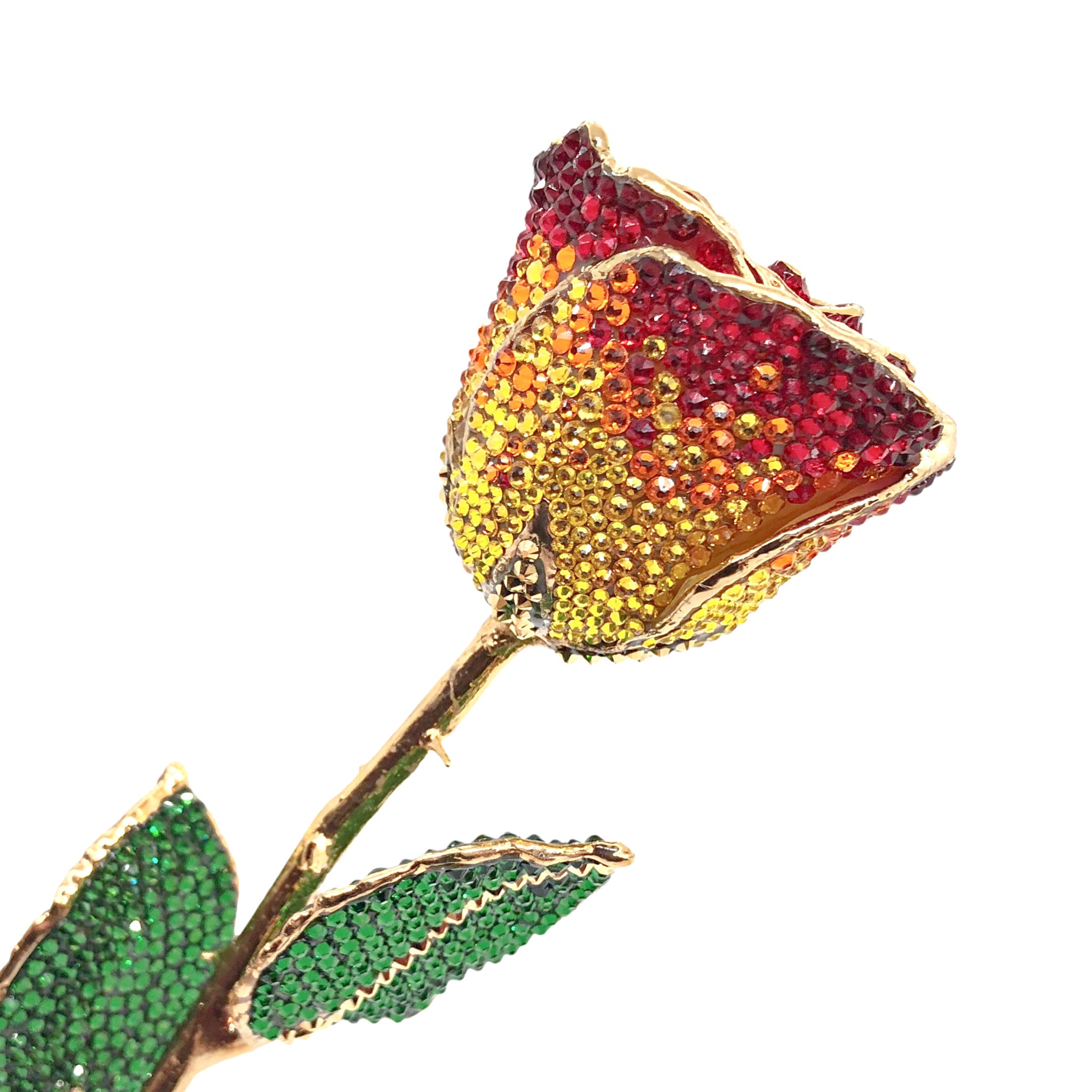 Custom 24K Gold Trim Yellow to Red Forever Rose with Swarovski¨ Crystals (Multi Color) (Made to Order)