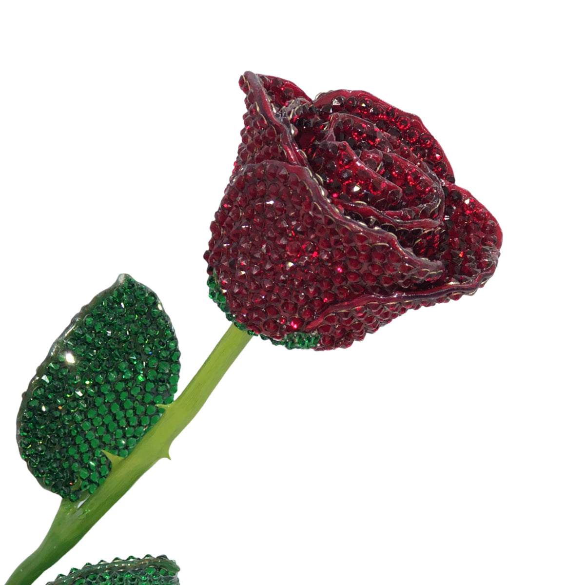 Custom Natural Green Stem Burgundy Forever Rose with Austrian Crystals Solid Colors(Made to Order / 14 Day Production)