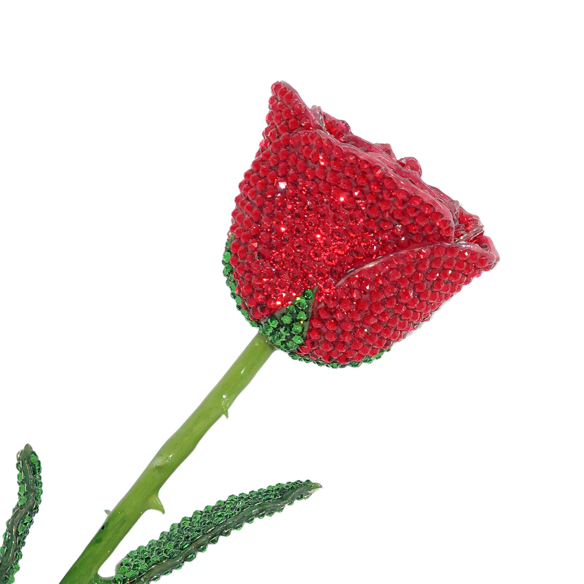 Custom Natural Green Stem Red Forever Rose with Austrian Crystals Solid Colors(Made to Order / 14 Day Production)