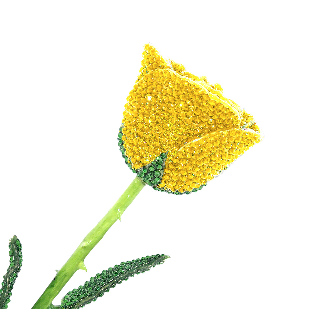 Custom Natural Green Stem Yellow Forever Rose with Austrian Crystals Solid Colors(Made to Order / 14 Day Production)