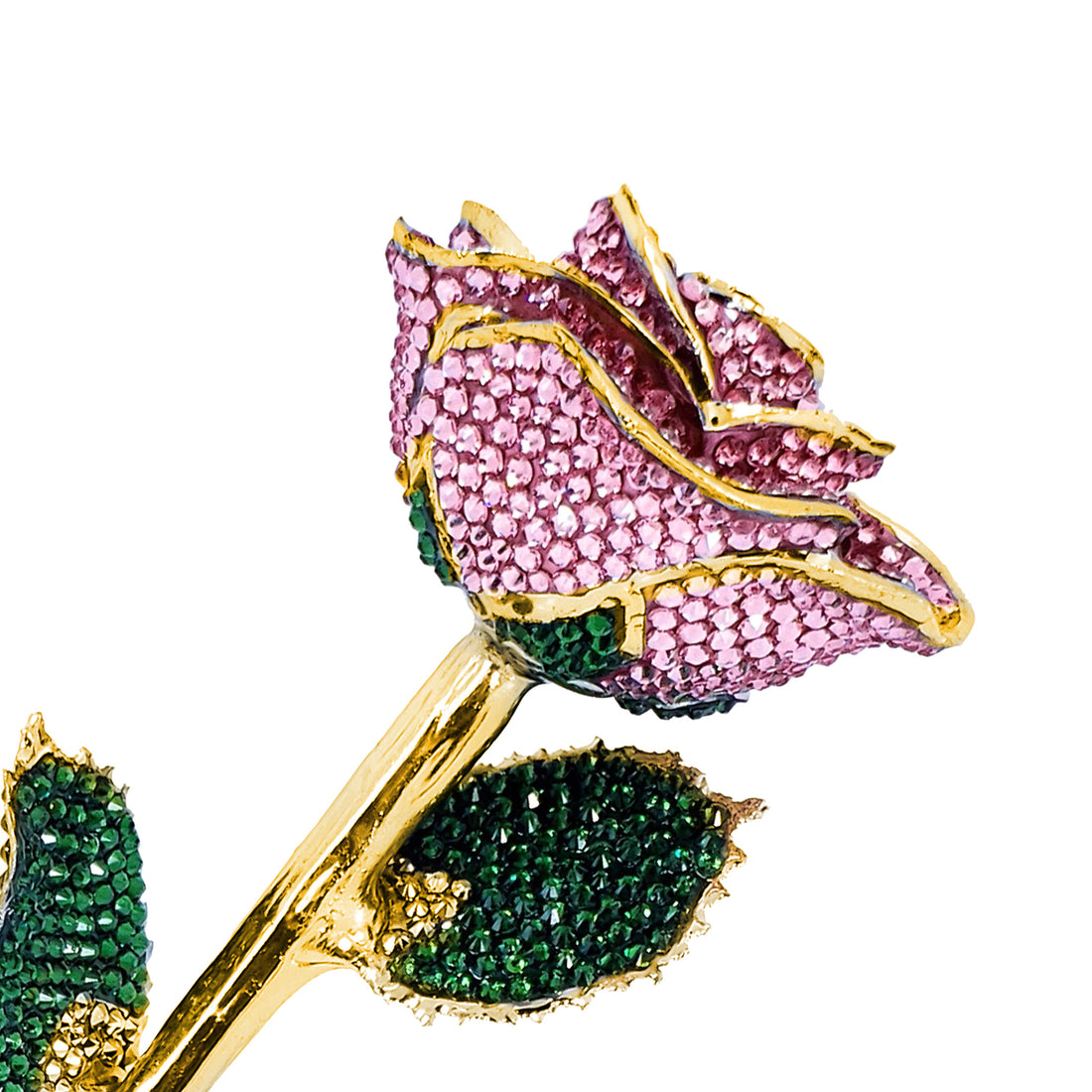 Custom 24K Gold Trim Pink (Open Bloom) Forever Rose with Austrian Crystals Solid Colors(Made to Order / 14 Day Production)