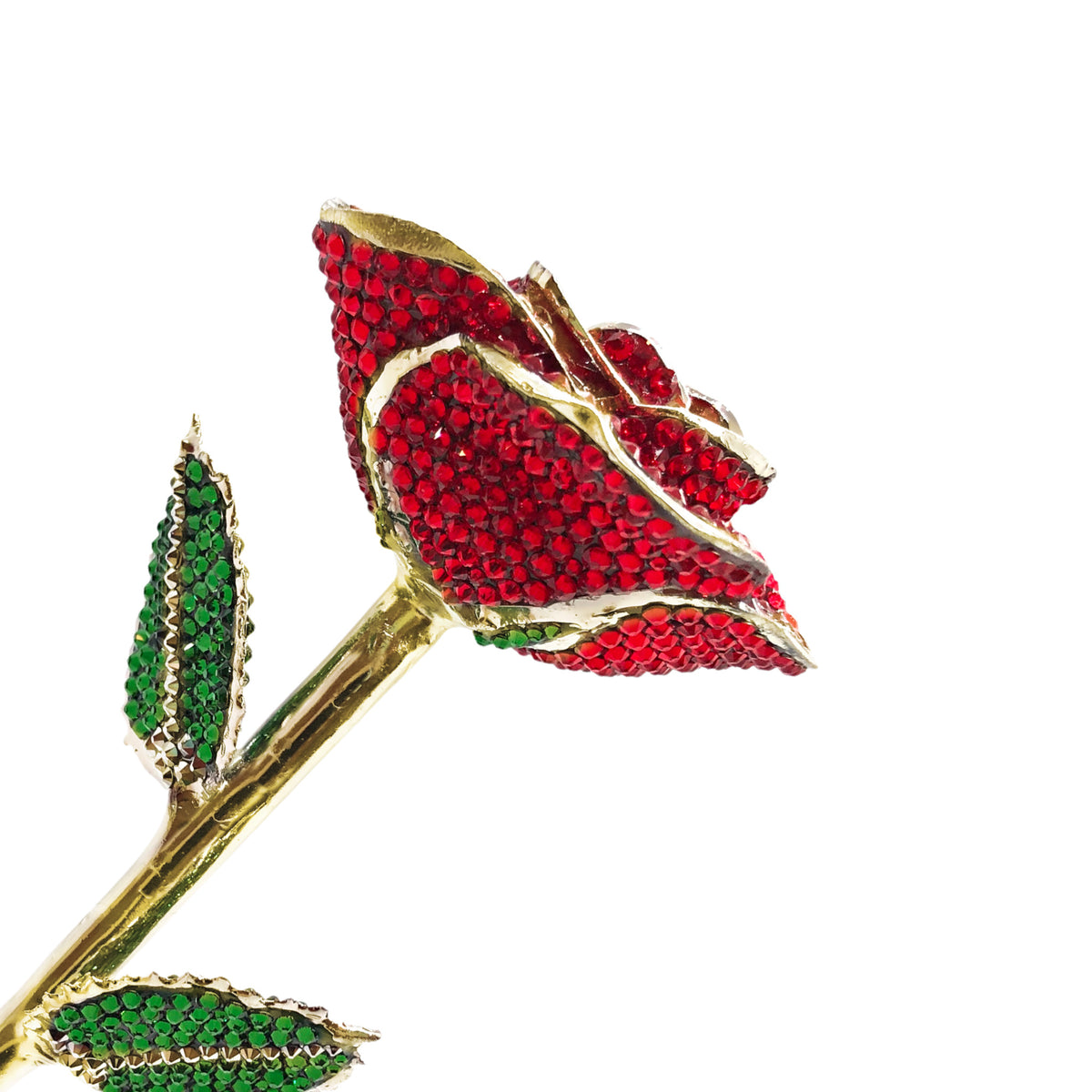 Custom 24K Gold Trim Red (Open Bloom) Forever Rose with Austrian Crystals Solid Colors(Made to Order / 14 Day Production)