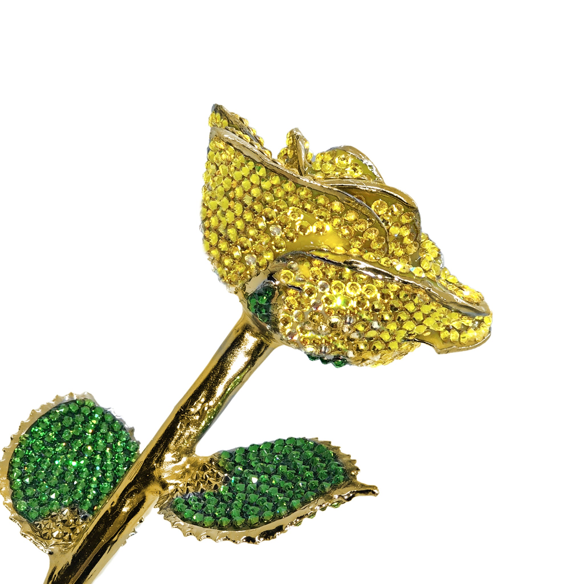 Custom 24K Gold Trim Yellow (Open Bloom) Forever Rose with Swarovski¨ Crystals (Solid Color) (Made to Order)