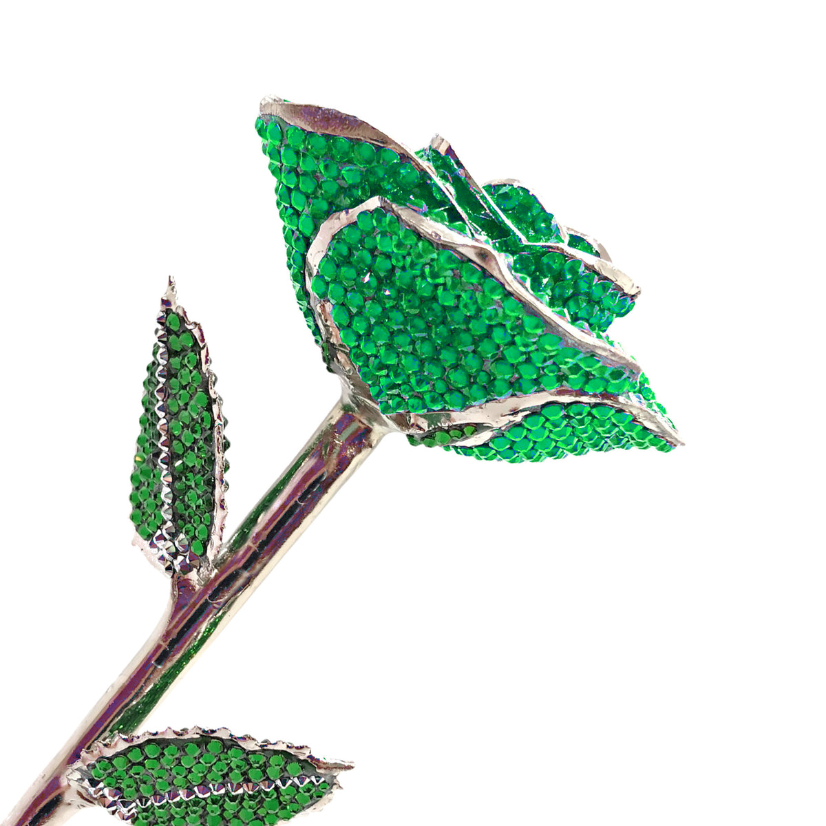 Custom Platinum Trim Green Forever Rose with Austrian Crystals Solid Colors(Made to Order / 14 Day Production)