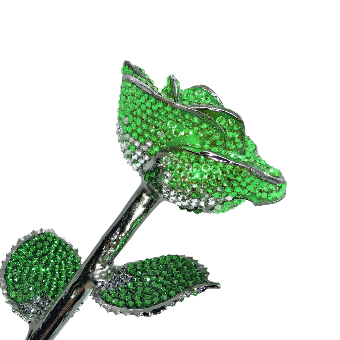 Custom Platinum Trim Green 2-Tone Forever Rose with Austrian Crystals Solid Colors(Made to Order / 14 Day Production)