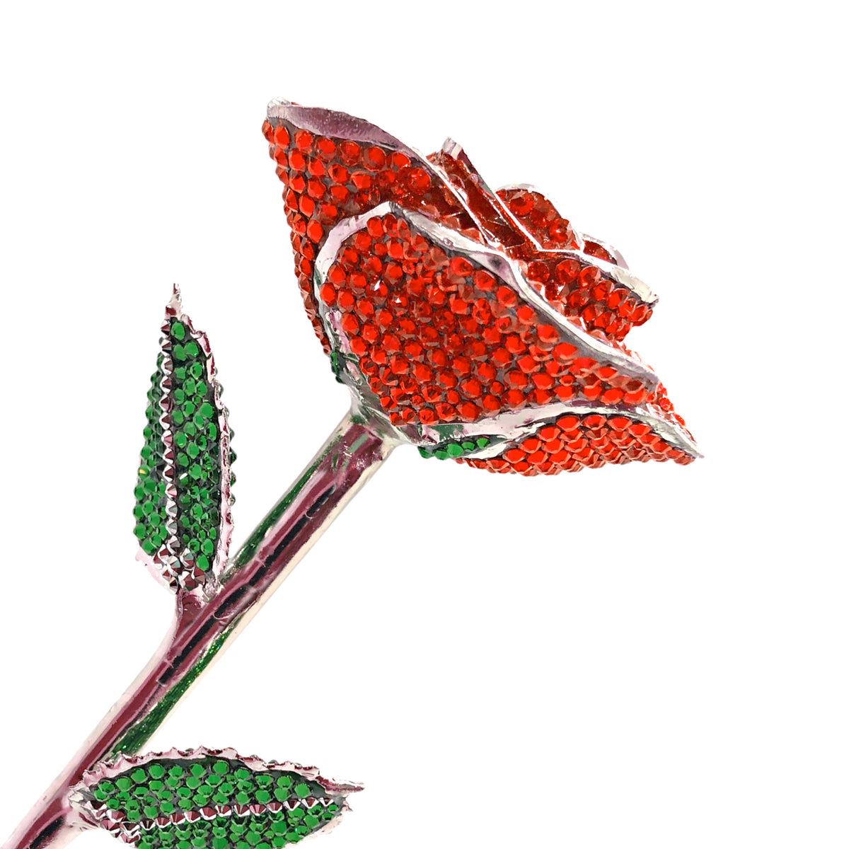 Custom Platinum Trim Kiss Me Red Forever Rose with Austrian Crystals Solid Colors(Made to Order / 14 Day Production)