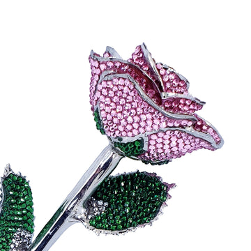 Custom Platinum Trim Pink Forever Rose with Swarovski¨ Crystals (Solid Color) (Made to Order)