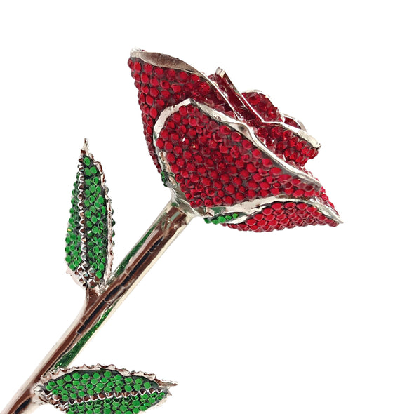 Custom Platinum Trim Red Forever Rose with Austrian Crystals Solid Colors(Made to Order / 14 Day Production)