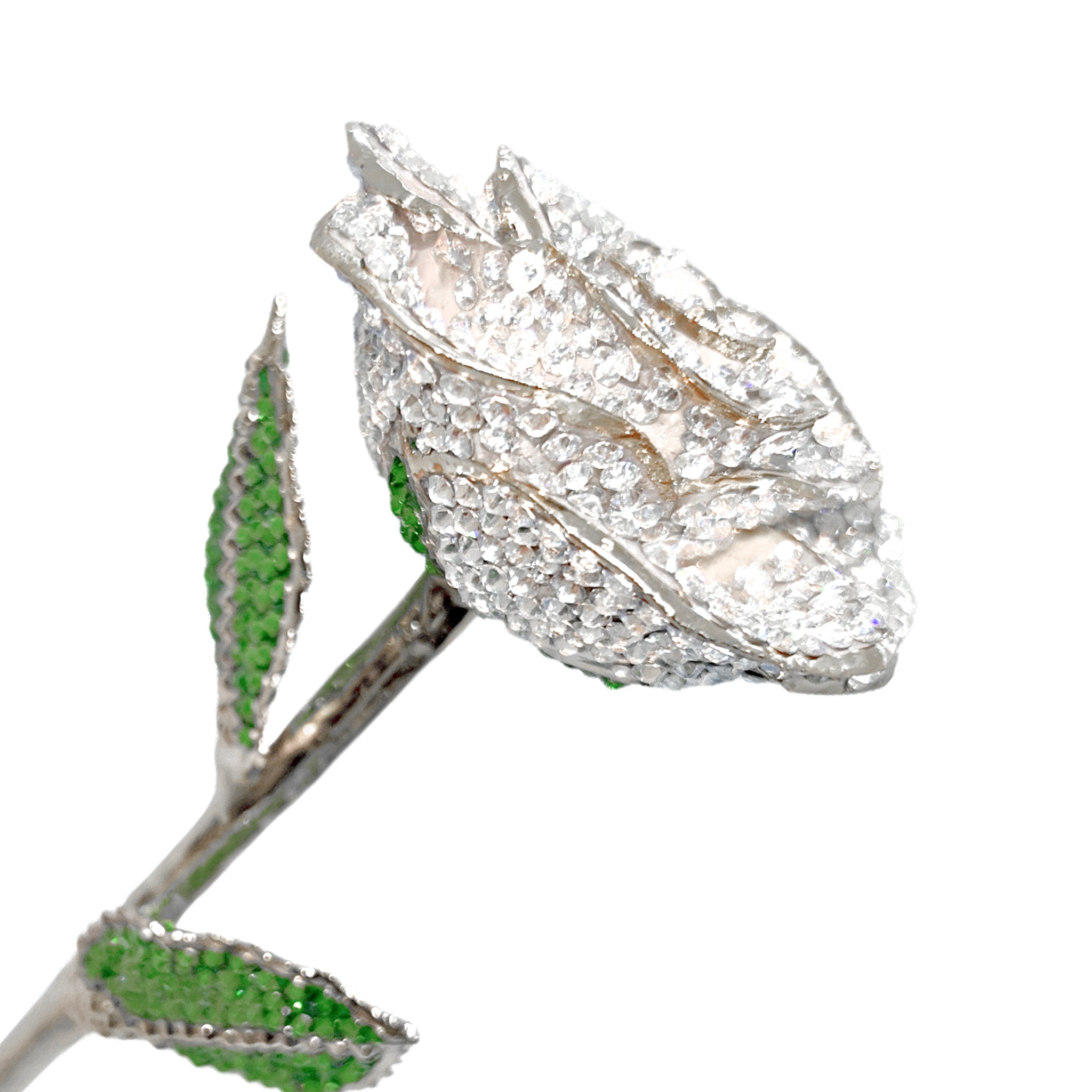 Custom Platinum Trim Snow White Forever Rose with Swarovski¨ Crystals (Solid Color) (Made to Order)