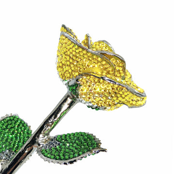 Custom Platinum Trim Yellow Forever Rose with Swarovski¨ Crystals (Solid Color) (Made to Order)