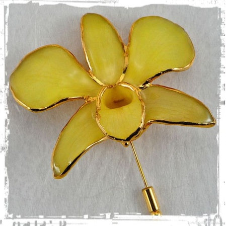 Real Dendrobium Golden Orchid Pins